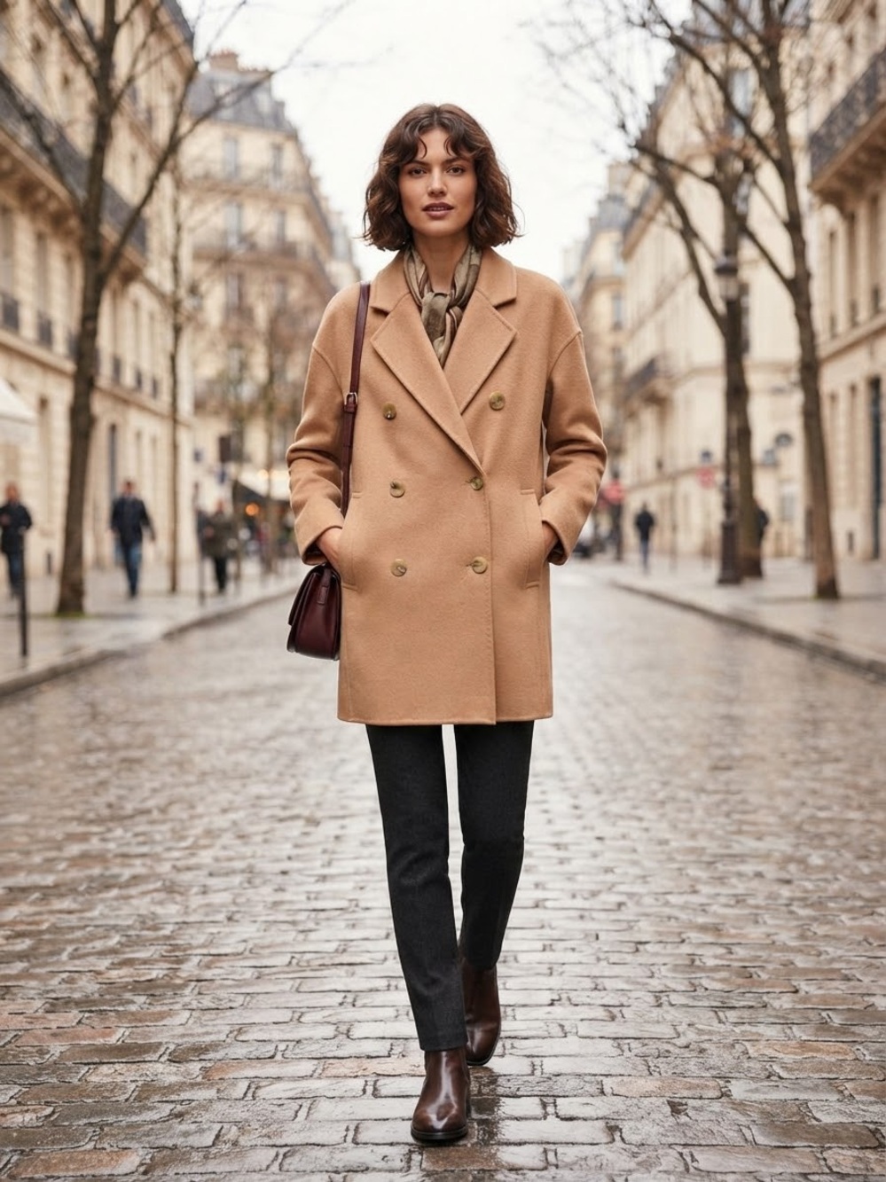 100% Wool L Camel Double-Breasted Coat
